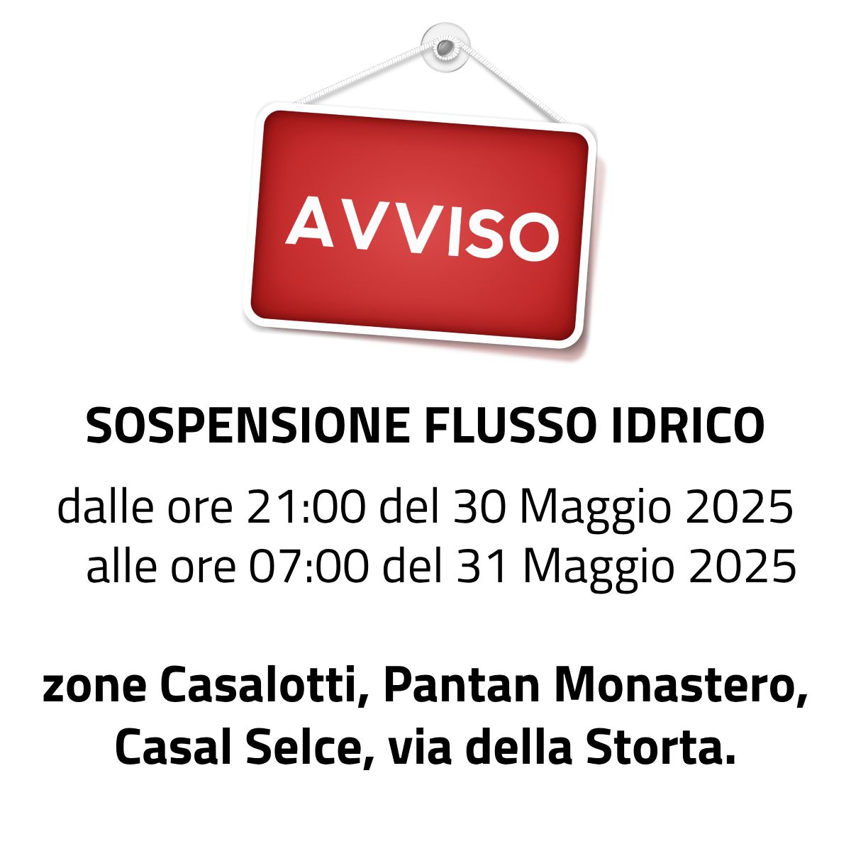 Venerdì 30 maggio 2025 sospensione idrica programmata a Casalotti e zone limitrofi